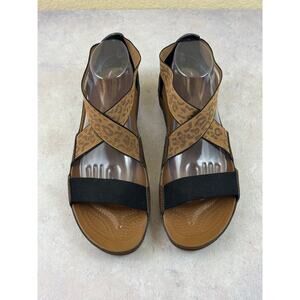 Crocs Sandals Womens 11 Black Brown Anna Stretch Strap Gladiator Open Toe READ